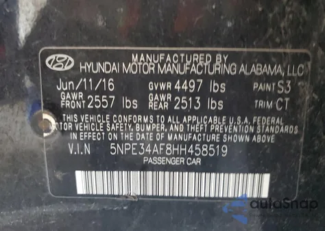 2017 Hyundai Sonata Sport from USA, damaged, VIN 5NPE34AF8HH458519
